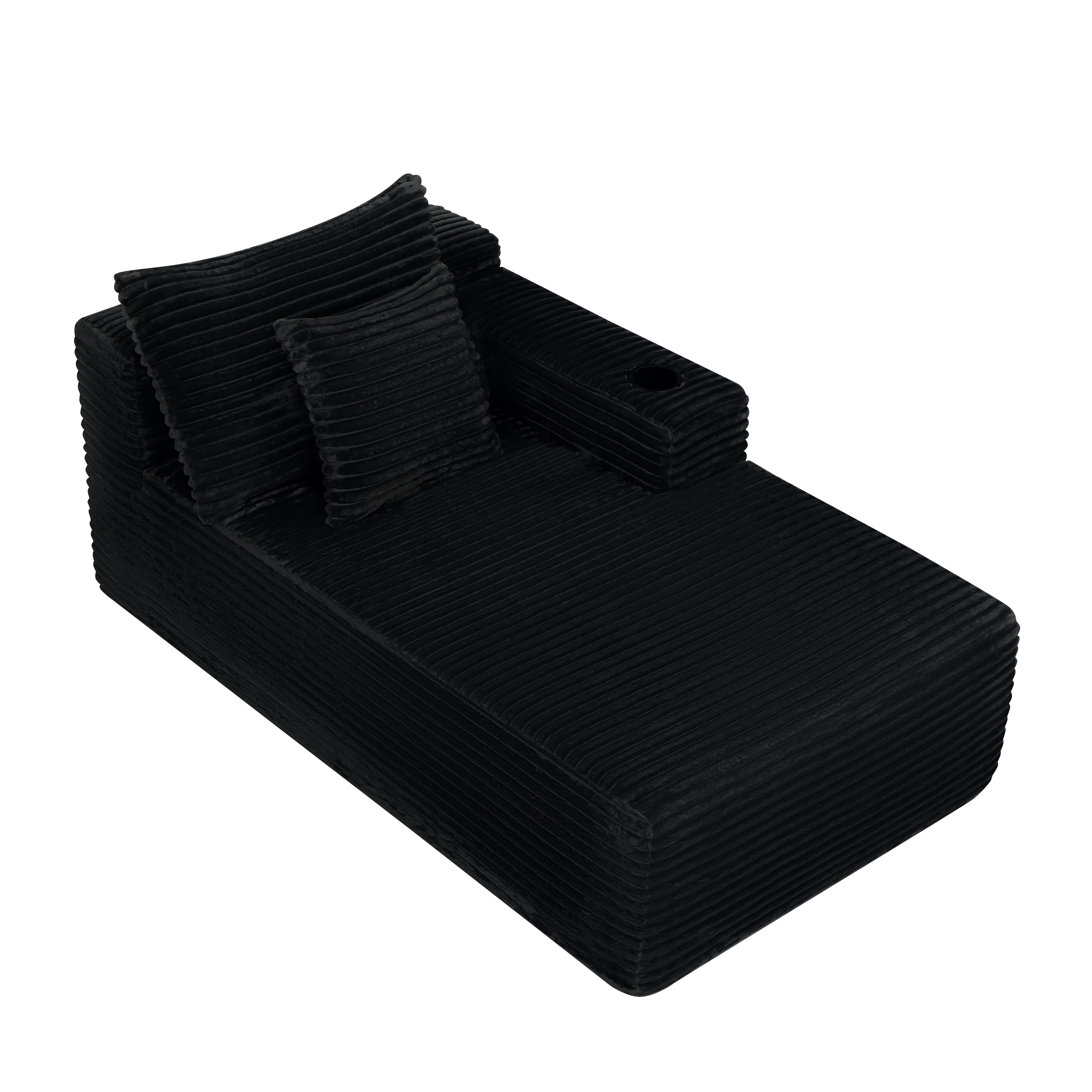 37.5-inch Right Chaise Longue With Plush Black Velvet, Cup Holder, Flexible Matching, Mainly For Living Room Use._maomaolike.com